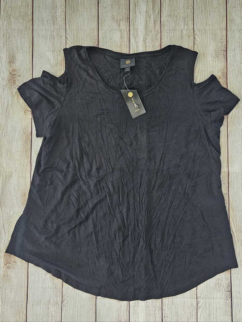 JM Collection Black Cold-Shoulder Top